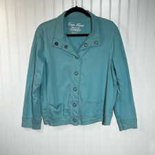 Onque Casual Women XLarge Blue Stretchy Jacket Pockets Chunky Snap Long Sleeves