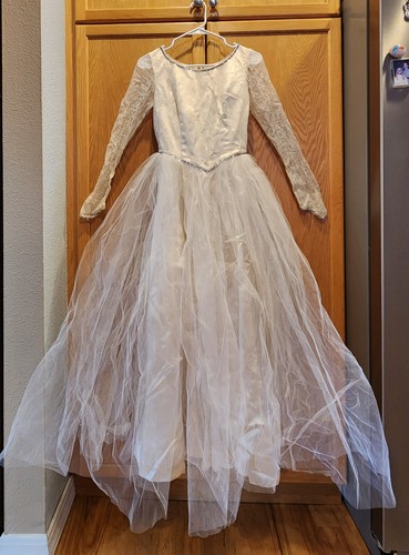 VINTAGE HANDMADE 1956 WEDDING DRESS RHINESTONE LACE SATIN GORGEOUS