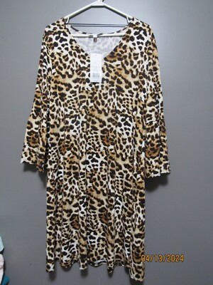WOMEN'S NEW DIRECTION 3/4 SLEEVE LEOPARD PRINT KNEE LENGTH DRESS XL NWT