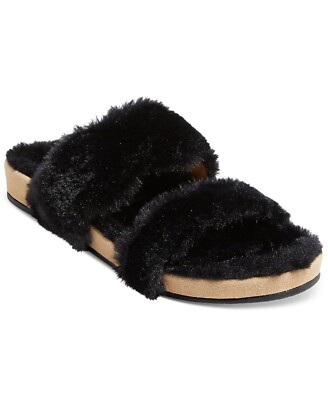 NEW Jack Rogers Women's Lauren Cozy Comfort Sandals BLACK FAUX FUR SIZE 11  NIB