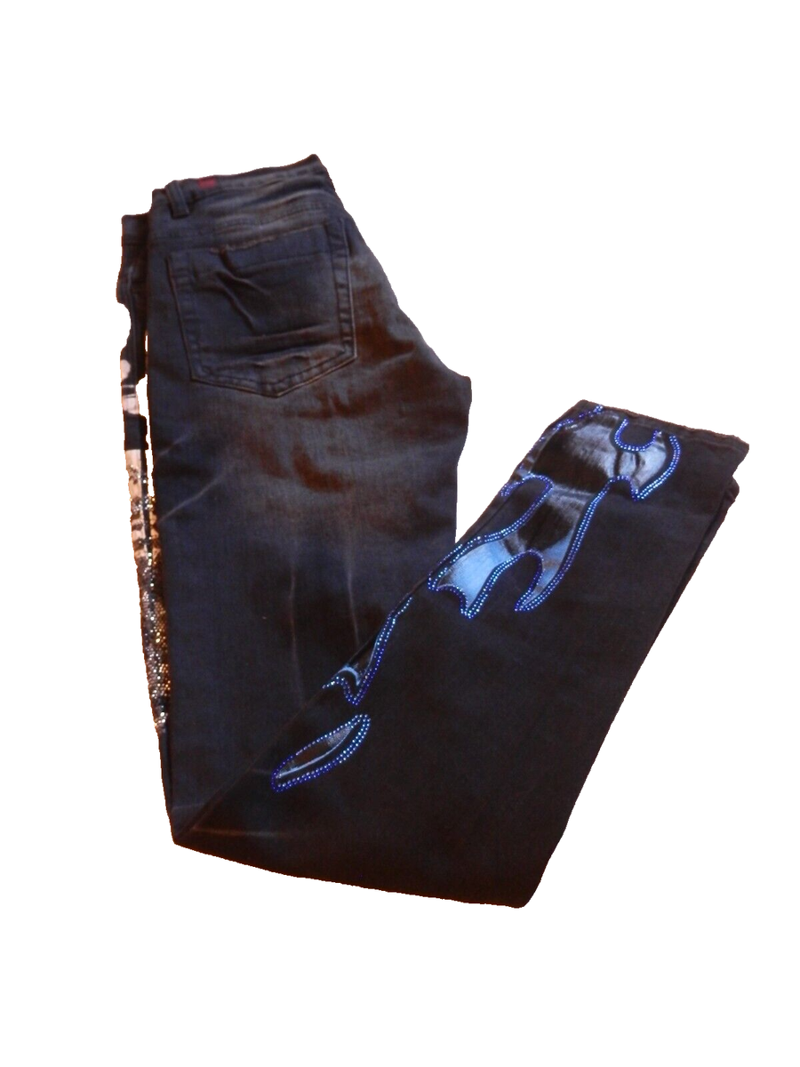 Men's Industrial Indigo Black Vintage Retro Jeans 08-1379 32 x 32