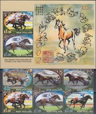 New Zealand Set & S/S New Year of the Horse Race Horses 2002 MNH-21 Euro
