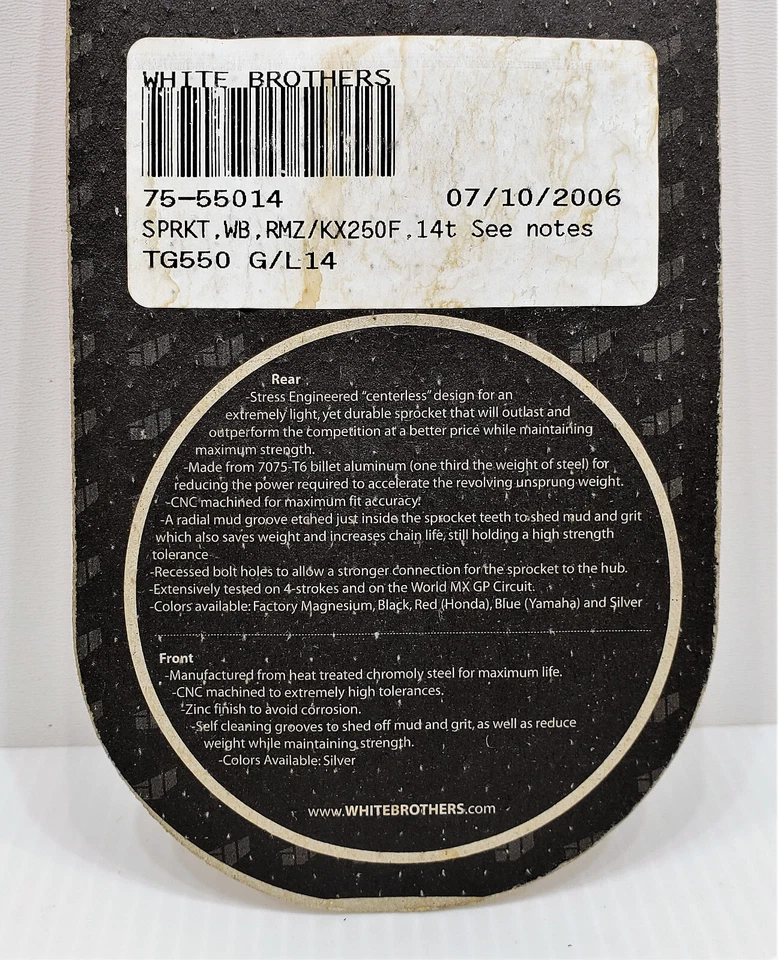 WB Talon 14T Front Sprocket 520 Chain TG550 Kawasaki KX250F Suzuki RM-Z250 New - Изображение 3 из 3