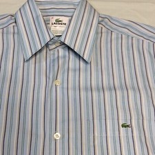 Lacoste Blue Striped Long Sleeve Cotton 1 Pocket Button Shirt Men's 38