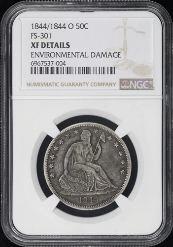 1844/1844-O Doubled Date Seated Liberty Half Dollar FS-301 NGC XF Details Damage