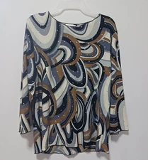 "All Hours"  Made in USA Vintage  women's Abstract shimmer  multicolor Blouse  M