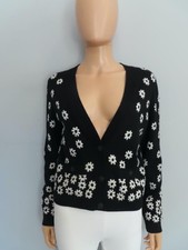 CHANEL Black/White Daisy Floral Intarsia Knit Cardigan Sweater Size F 38/US 6