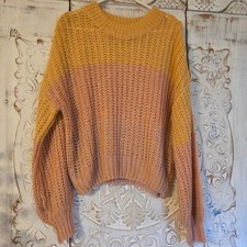 Womens Soft Wild Fable Colorblock Chunky Knit Sweater Crop