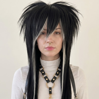 Schwarz blonde Emo Szene Perücke lang geschichtet Seite Pony Goth Cosplay Y2K Punk