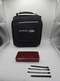 Nintendo 3DS Flame Red with 5 Pens And Case - Tested And Works No Adapter