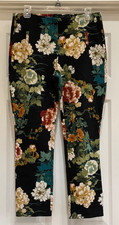 CHICO'S PANTS-Black Knit, Elastic Waist, Colorful Floral Print Legging, Sz .05 6