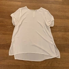 DR2 white short sleeve sheer blouse shirt top size medium M b51