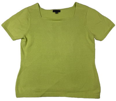 Lime Green Short Sleeve Sweater Women XL Square Neck Cotton Carolyn Taylor