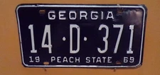 1969 Georgia License Plate..