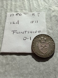1350 Gorgeous Silver Shilling FLINTSHIRE Bank Token Crossed Keys 1811. D.1 RR