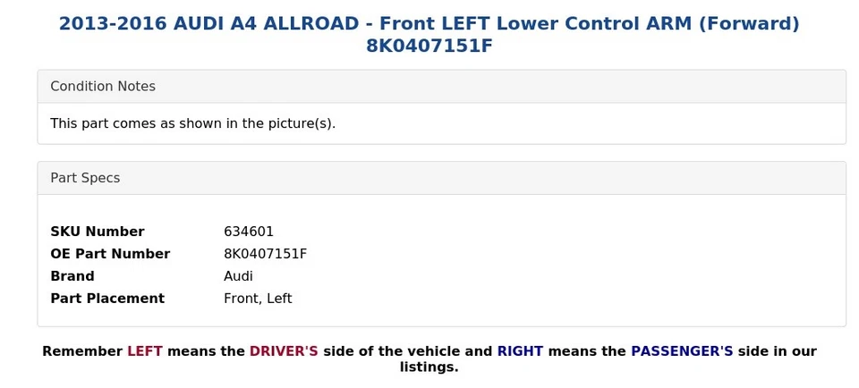 2013-2016 AUDI A4 ALLROAD - Braço de controle inferior dianteiro esquerdo (frente) 8K0407151F - Imagem 4 de 4