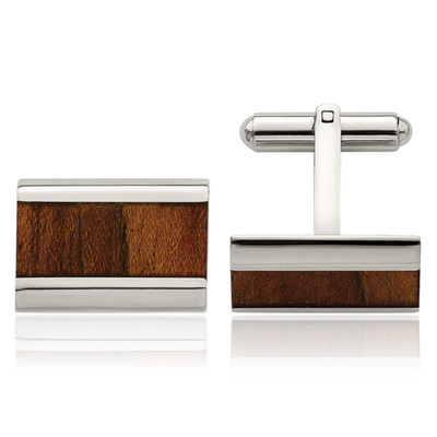 Stainless Steel Koa Wood Cufflinks Set for Men