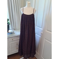 NWT J.Crew Womens Brown Textured Tiered Spaghetti Strap Midi Dress Black Dots S