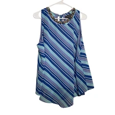 Bold Elements Tank Top Women's XL Striped Gold Chain Sleeveless Career Shirt