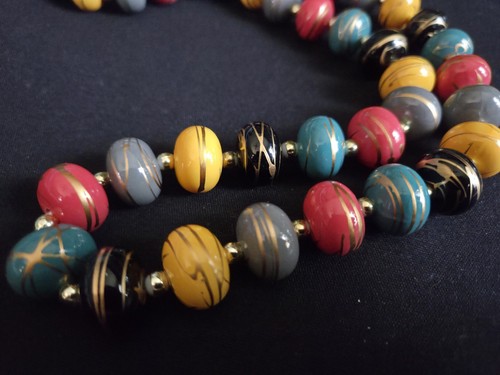 Collana Vintage Multicolore Perline 28" Colore Vibrante Stile Boho - Foto 5 di 9