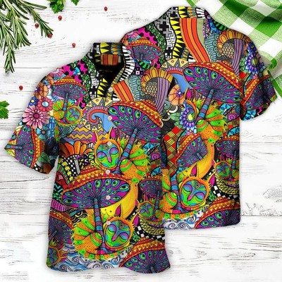 Hippie Aloha Hawaiian Shirt   Hippie Peace Life Color Floral Style Hawaiian Shir