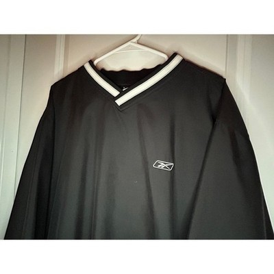 Vintage Y2k Reebok Embroidered Black Windbreaker Pullover V Neck Sweatshirt