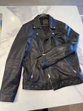 ALLSAINTS Men's Black Leather Biker Jacket Zip Point Collar XL