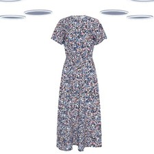Ex Women’s Tall Size Floral Print Tie Waist Midi Dress in Blue (Defect)