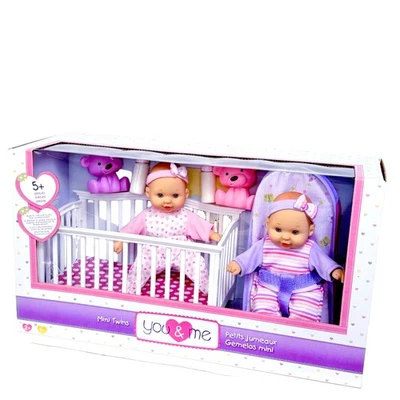 Baby Doll Playset Crib Rocker 9" Babies Twins Dolls You & Me Toys Girls Ages 2+ - Image 1 of 4