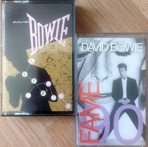 2 x DAVID BOWIE Cassette Tape SINGLES ☆FAME 90,LET'S DANCE/CAT PEOPLE☆