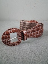 Vintage 90s Stretch Elastic Leather Wide Waist Belt Brown L/ XL Chic Cinch