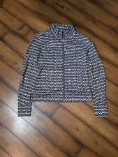 Alo Yoga Warrior 3 Full Zip Jacket White Teal Black Chevron Geometric Size L