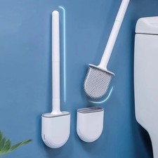 Silicone Toilet Brush Long Handle Wall Mounted Bathroom Cleaning Brush Holder