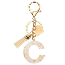 Alphabet"itial Letter Keychain Cute Charm with Tassel Heart Letter C Beige