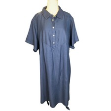 St Johns Bay Blue Shirt Dress 3X Plus Size Button Front Tie Waist Casual Vacatio