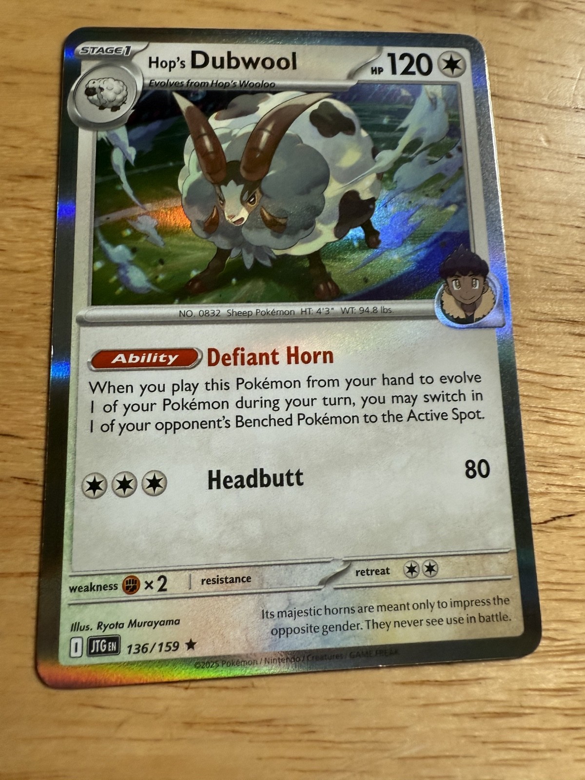 Pokemon TCG Card - Hop's Dubwool 136/159 Holo | Journey Together JTG | NM/M