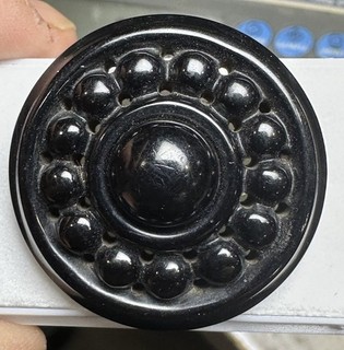 Antique 1860's Mourning Victorian Gutta Percha Round Vulcanite Pin 38mm