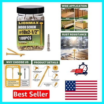 Deck Screws #10 x 2-1/2 Inch - 100 Pack, Self-Tapping Torx, Tan