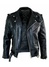 Men's Motorcycle Leather jacket Genuine Buffalo Skin Brando Style Black Biker