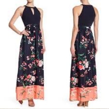 Vince Camuto Blue and Coral Floral Maxi Dress