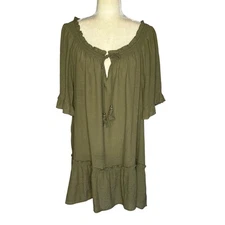 Plus Size Peasant Tunic Mini Dress 22/24W Olive Green Ruffle Boho Cato Summer