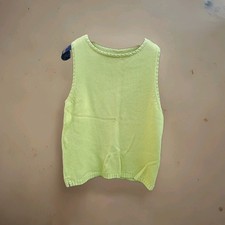 LIZ WEAR JEANS~Canotta donna verde S/L maglia orlo spacco 💯% cotone (L) A-A 38 pollici