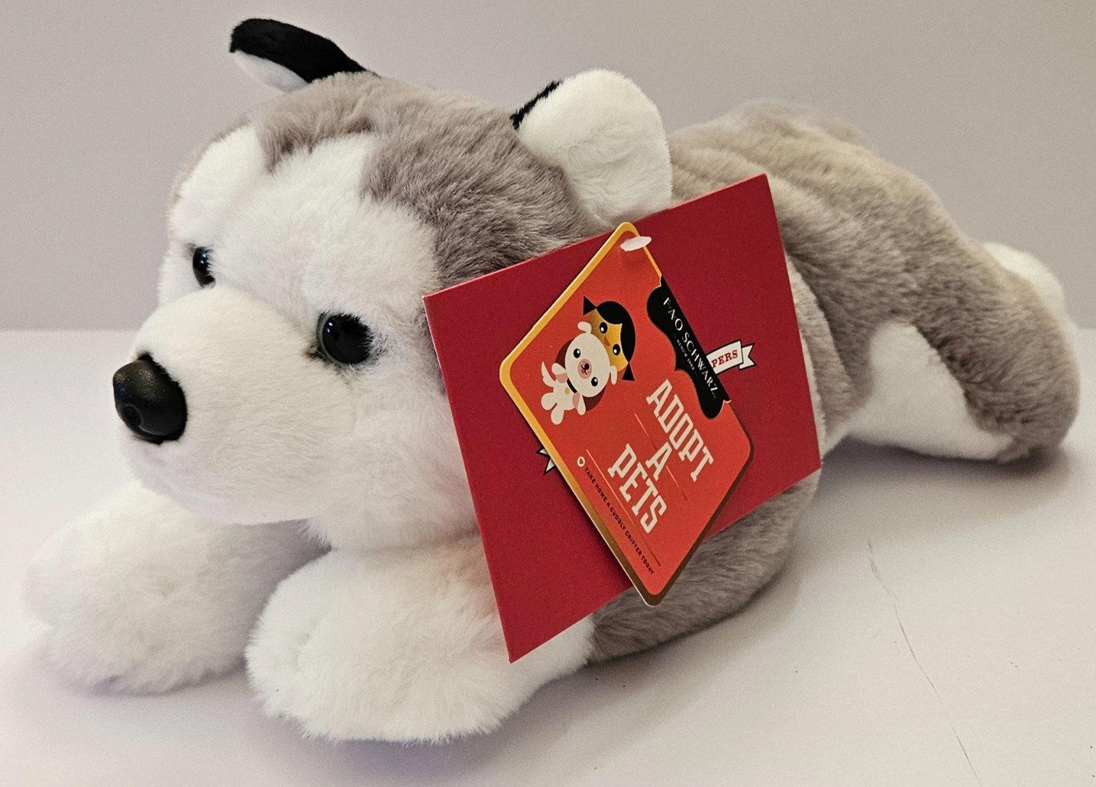 FAO Schwarz Adopt-A-Pet Husky Dog Plush Stuffed Animal Super Soft NEW Cuddly 15