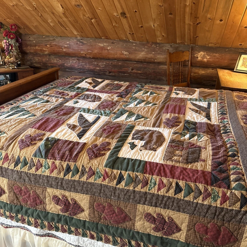 Patchwork Quilt Lodge QUEEN Quilted 87 Wide X 83 Long Fishing Hunting Log Cabin - Image 3 of 4