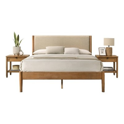 Vichy 3-Pc Rubberwood Bedroom Set, Platform Bed with Two Nightstands, Queen