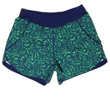 Lands' End Bathing Shorts 2 Women Blue/Green Paisley Built-In Brief Waist 27in