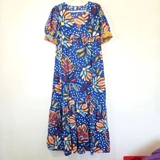 Tabitha Brown Blue Multicolored Floral Maxi Dress With Pockets Womens Sz 12