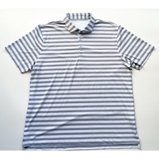 Men's Johnnie-O Gray Blue and White Striped Golf Polo Shirt UPF 50 Size XL