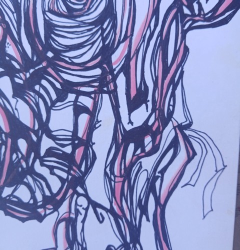 Kostenloser Versand Original abstrakter surrealistischer Zeichnung Sharpie Marker 8 1/2 x 11 Gesicht - Bild 19 von 24
