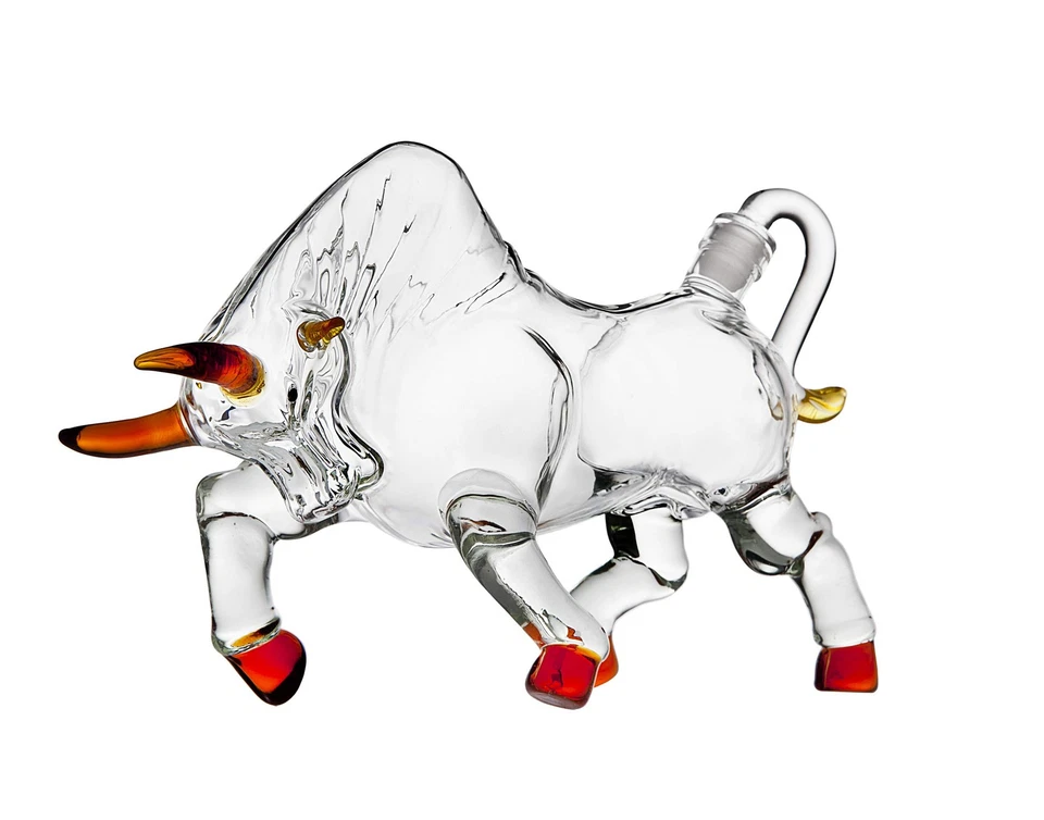 Animal Whiskey Decanter Bull On Wooden Display Tray - For Liquor Scotch Vodka... - Image 3 of 3